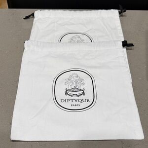 Diptyque Set of Two  White Cotton Drawstring Pouch, Both Nee